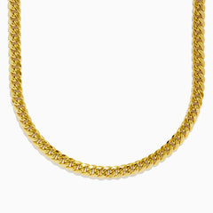 A close-up of the Mens 14K Yellow Gold Hollow Curb Chain Necklace 22 arranged in a U-shape on a white background.