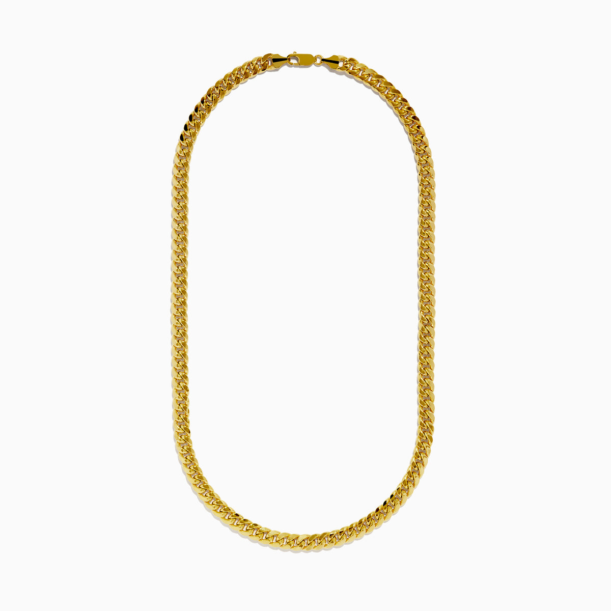 A close-up of the Mens 14K Yellow Gold Hollow Curb Chain Necklace 22 arranged in a U-shape on a white background.