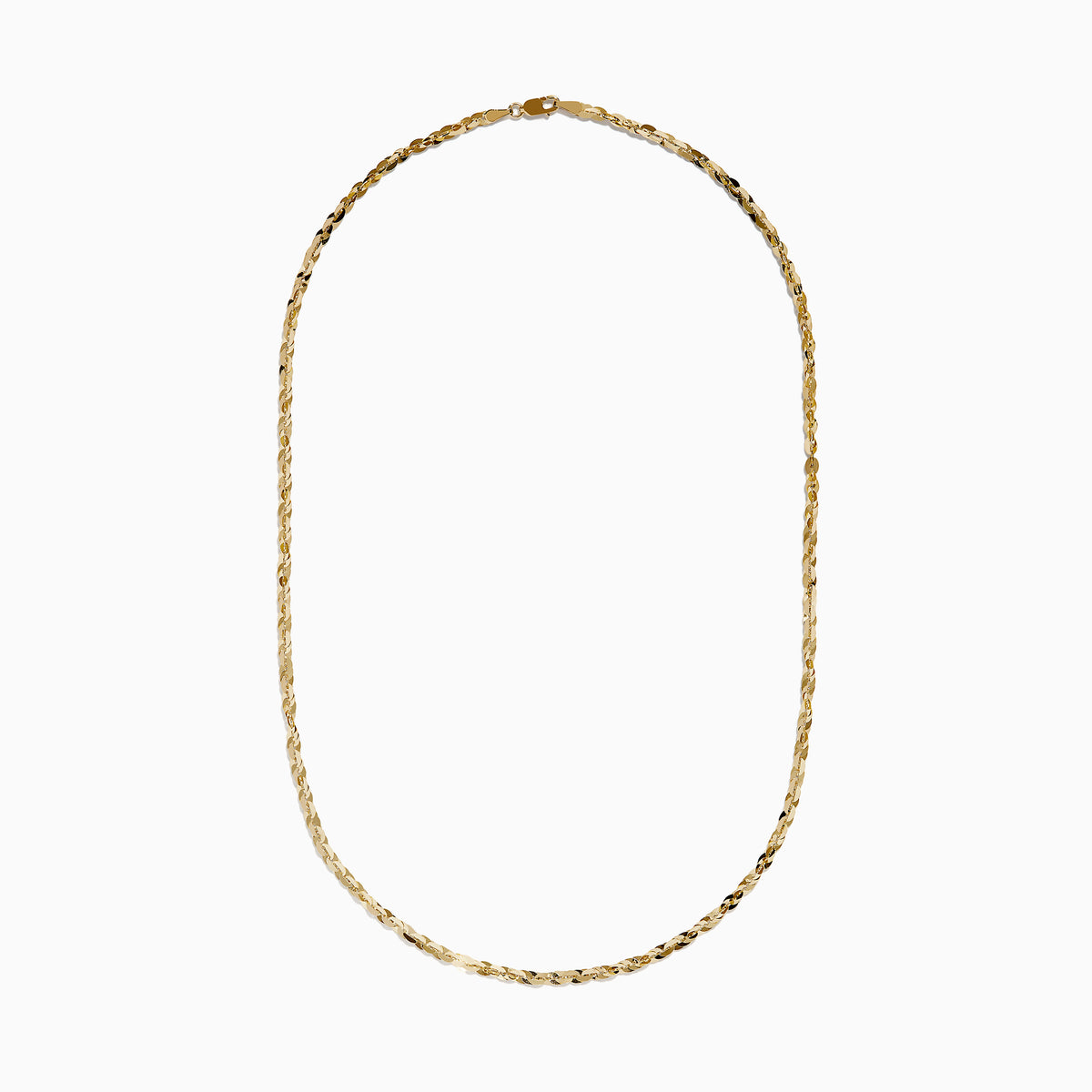 The 14 Karat Yellow Gold Cleo Link Necklace, showcasing a shiny, textured surface and elegant chain design, is displayed against a plain white background.