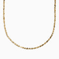 The 14 Karat Yellow Gold Cleo Link Necklace, showcasing a shiny, textured surface and elegant chain design, is displayed against a plain white background.