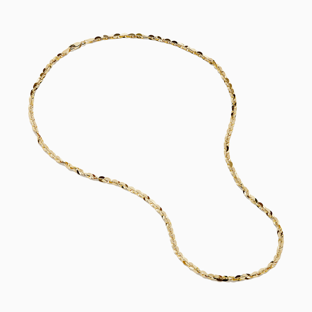 The 14 Karat Yellow Gold Cleo Link Necklace, showcasing a shiny, textured surface and elegant chain design, is displayed against a plain white background.