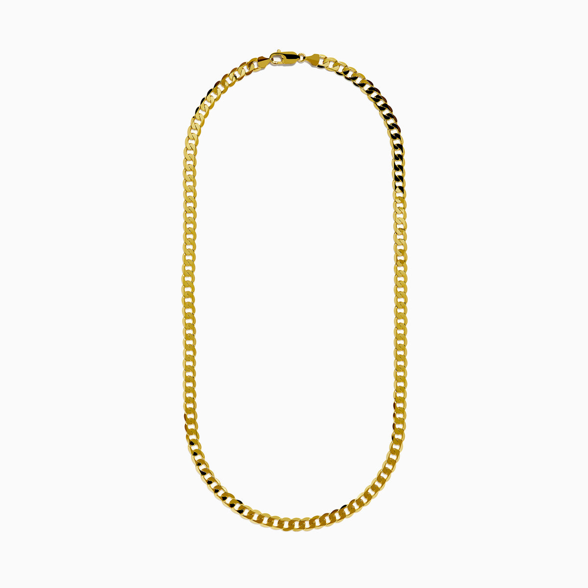 A close-up of the Mens 14K Yellow Gold Solid Curb Links Chain, showcasing its thick, flat interlocking links in yellow gold against a white background.