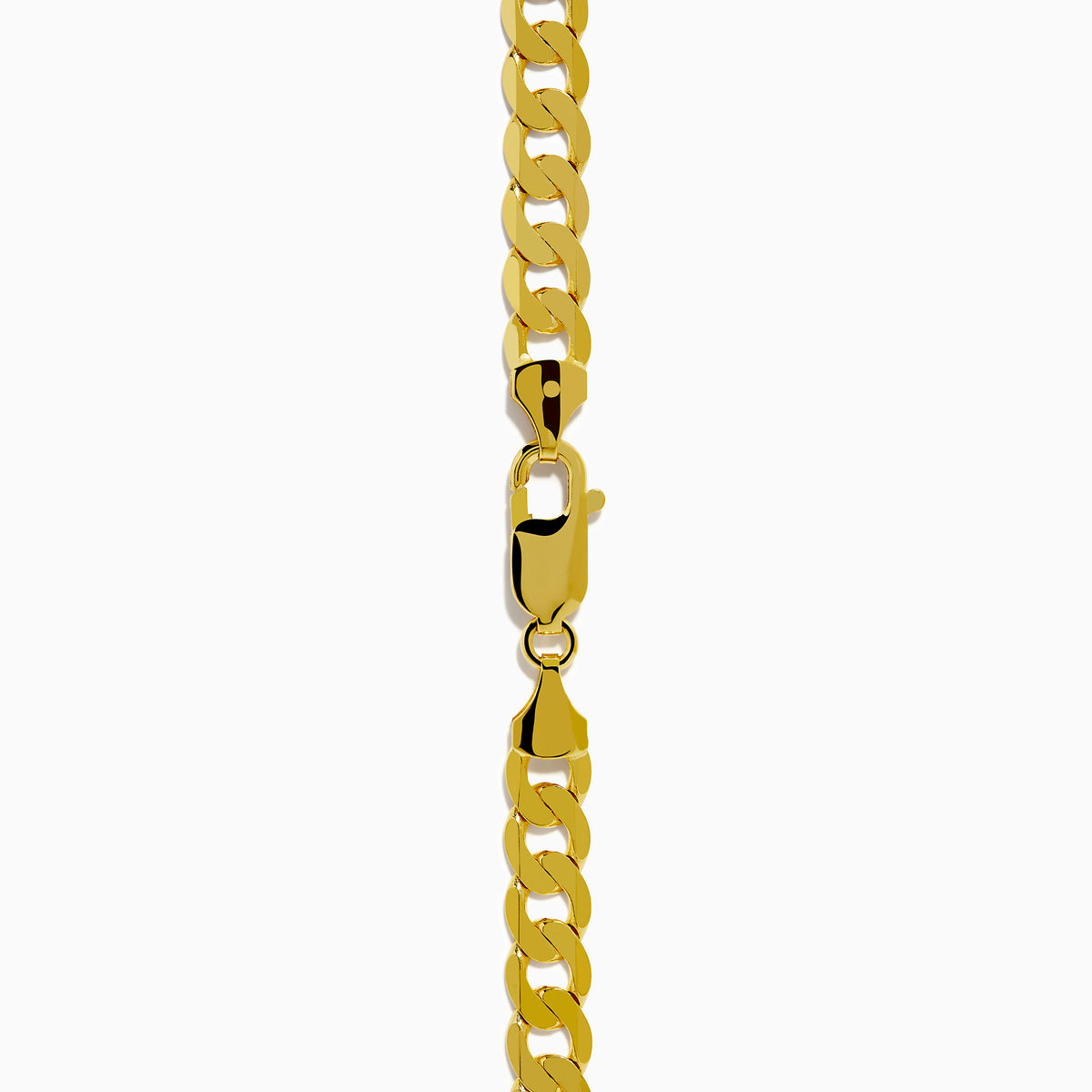 A close-up of the Mens 14K Yellow Gold Solid Curb Links Chain, showcasing its thick, flat interlocking links in yellow gold against a white background.