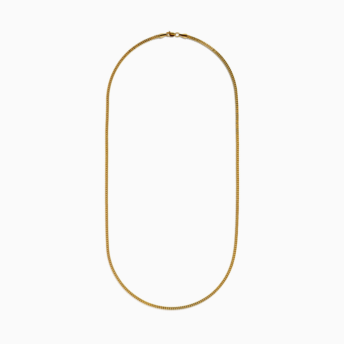 The Men's 14K Yellow Gold Hollow Franco Necklace features an intricate pattern and polished finish, forming a wide U-shape against a white background.