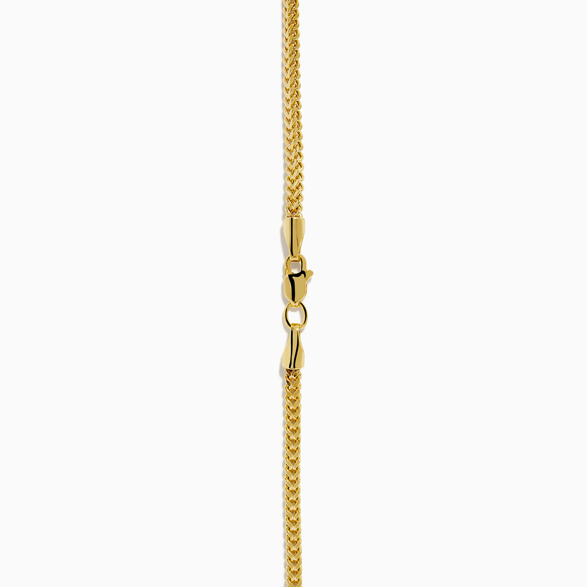 The Men's 14K Yellow Gold Hollow Franco Necklace features an intricate pattern and polished finish, forming a wide U-shape against a white background.