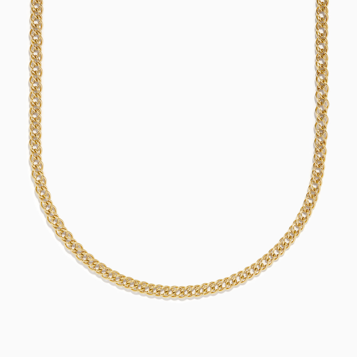 The 14K Yellow Gold Hollow Interlock Links Chain Necklace, 18 long, features closely interlocking links with a polished, shiny finish and is displayed in a gentle curve against a white background.