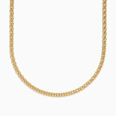The 14K Yellow Gold Hollow Interlock Links Chain Necklace, 18 long, features closely interlocking links with a polished, shiny finish and is displayed in a gentle curve against a white background.