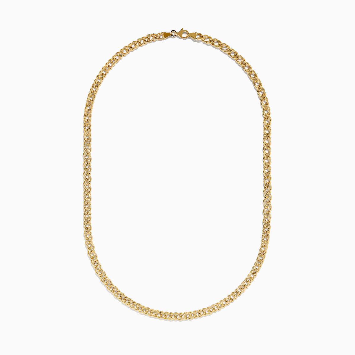 The 14K Yellow Gold Hollow Interlock Links Chain Necklace, 18 long, features closely interlocking links with a polished, shiny finish and is displayed in a gentle curve against a white background.