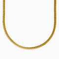 A close-up image of the Mens 14K Yellow Gold 20 Solid Cuban Domed Chain, featuring a flat, intricate link pattern and displayed in a U-shape against a plain white background.