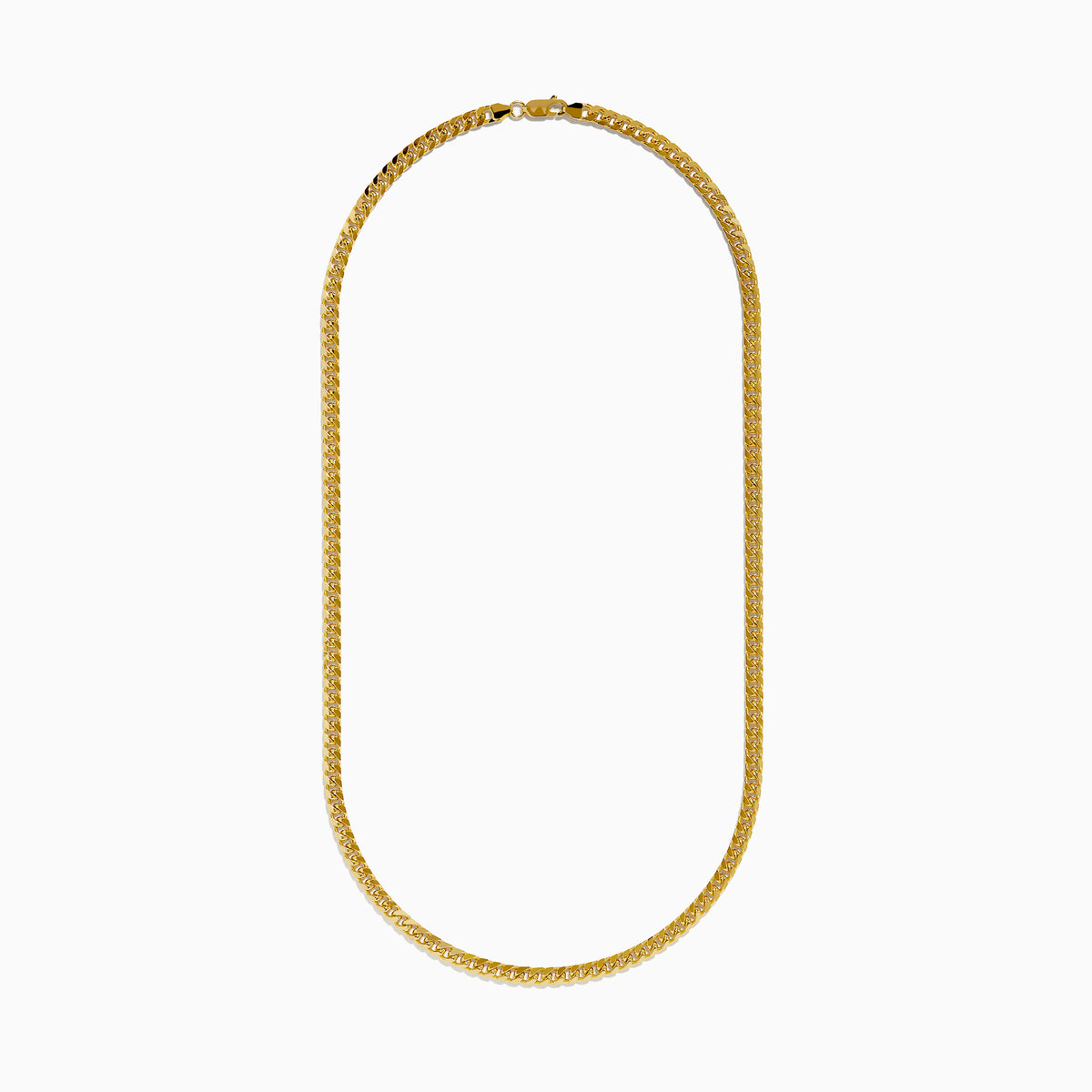 The 14K Yellow Gold Cuban Chain 22 features a flat, tightly linked design and is displayed in a curved U-shape against a plain white background.