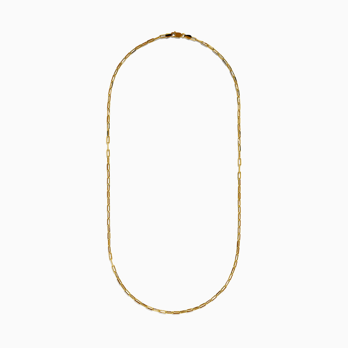 The 14K Yellow Gold Hollow Paperclip Chain features elongated, rectangular links and is shown against a white background.