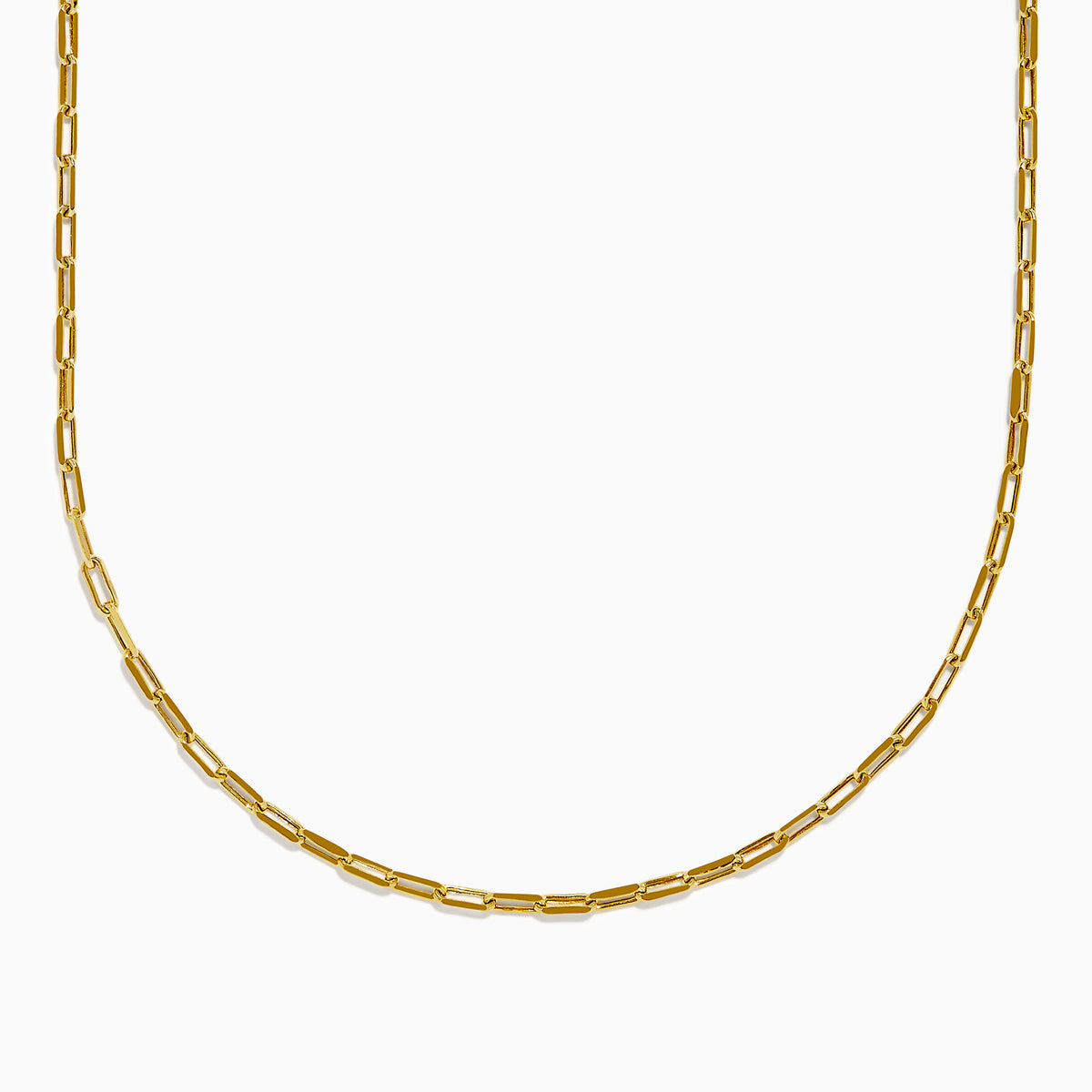 The 14K Yellow Gold Hollow Paperclip Chain features elongated, rectangular links and is shown against a white background.
