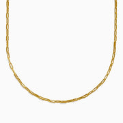 The 14K Yellow Gold Hollow Paperclip Chain features elongated, rectangular links and is shown against a white background.