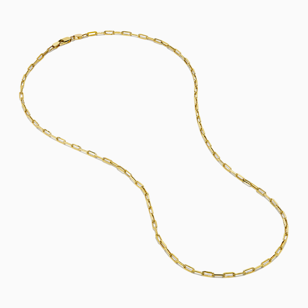 The 14K Yellow Gold Hollow Paperclip Chain features elongated, rectangular links and is shown against a white background.