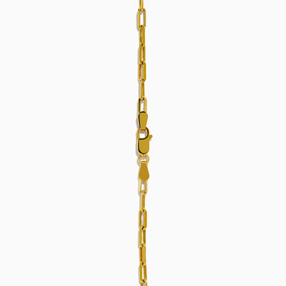 The 14K Yellow Gold Hollow Paperclip Chain features elongated, rectangular links and is shown against a white background.