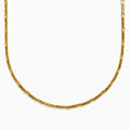 The 14K Yellow Gold 3mm Hollow Alternated Round Box 20 Necklace, displayed on a white background, features rectangular and cylindrical links for a refined touch of sophistication.