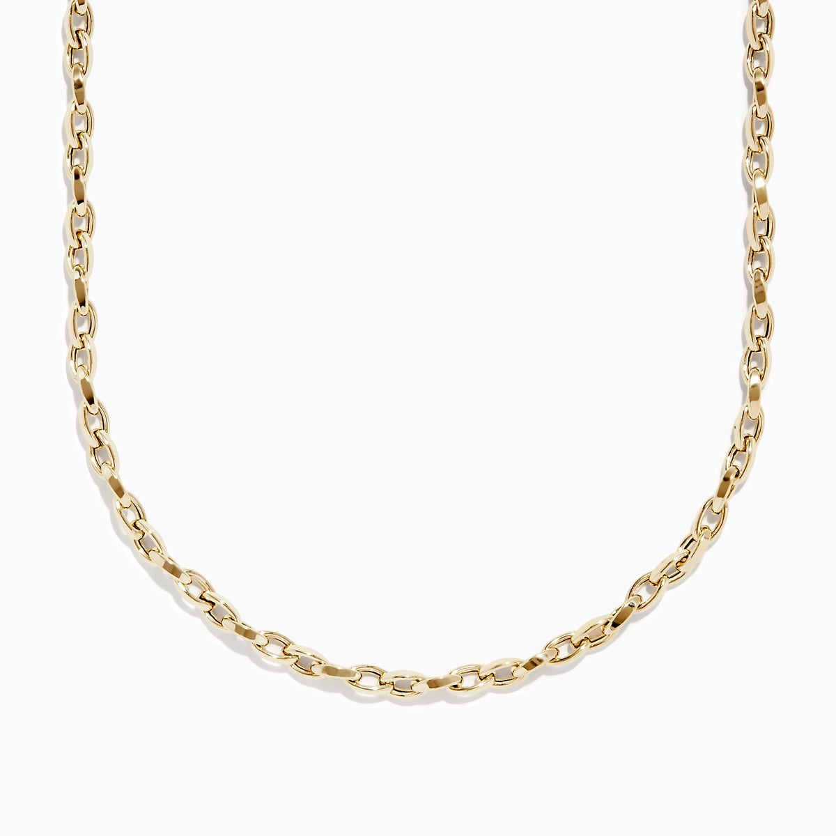 Mens 14K yellow gold hollow interlock oval chain link necklace, 22, shown against a white background.