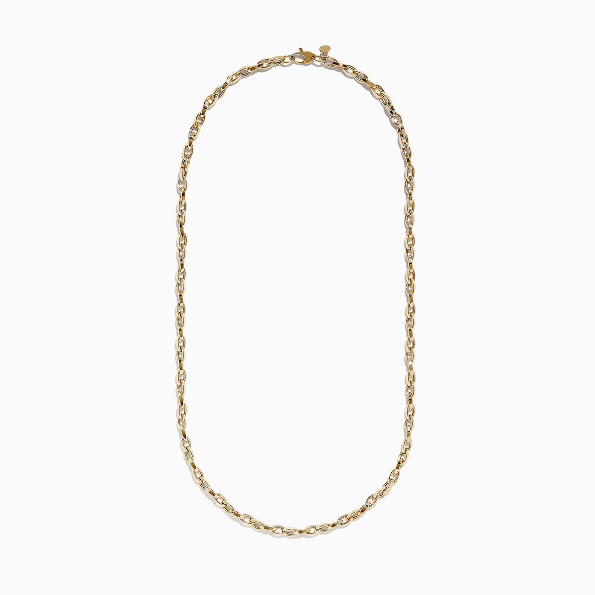 Mens 14K yellow gold hollow interlock oval chain link necklace, 22, shown against a white background.