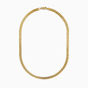 The 14K Yellow Gold Textured Herringbone Chain Necklace 17 features a flat, smooth, and wide U-shaped design displayed against a white background.