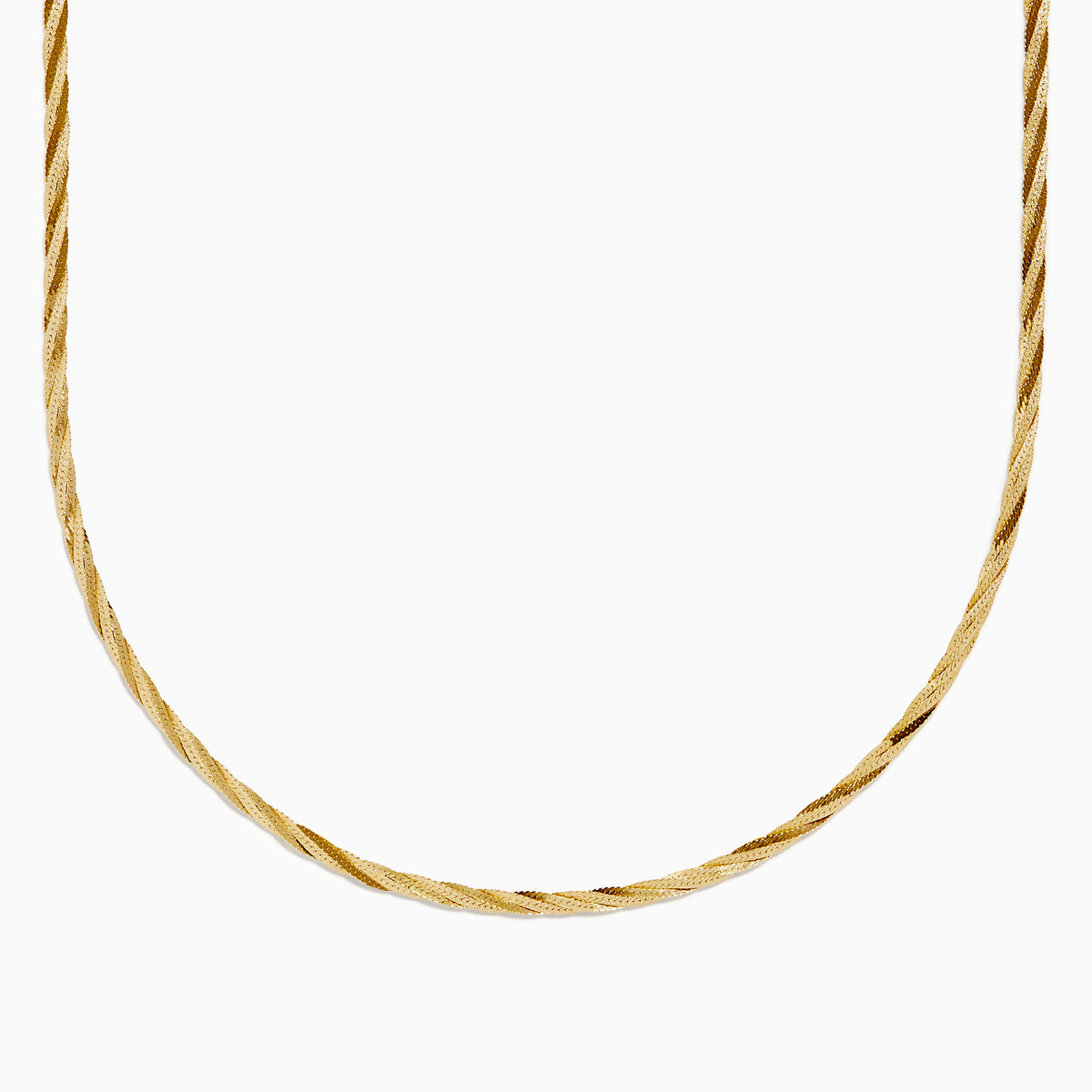 A close-up of the 14K Yellow Gold Textured Braided Herringbone Chain, displayed in a semicircle against a plain white background.