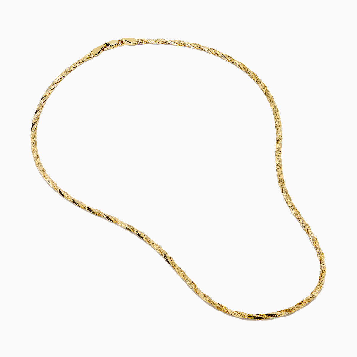 A close-up of the 14K Yellow Gold Textured Braided Herringbone Chain, displayed in a semicircle against a plain white background.