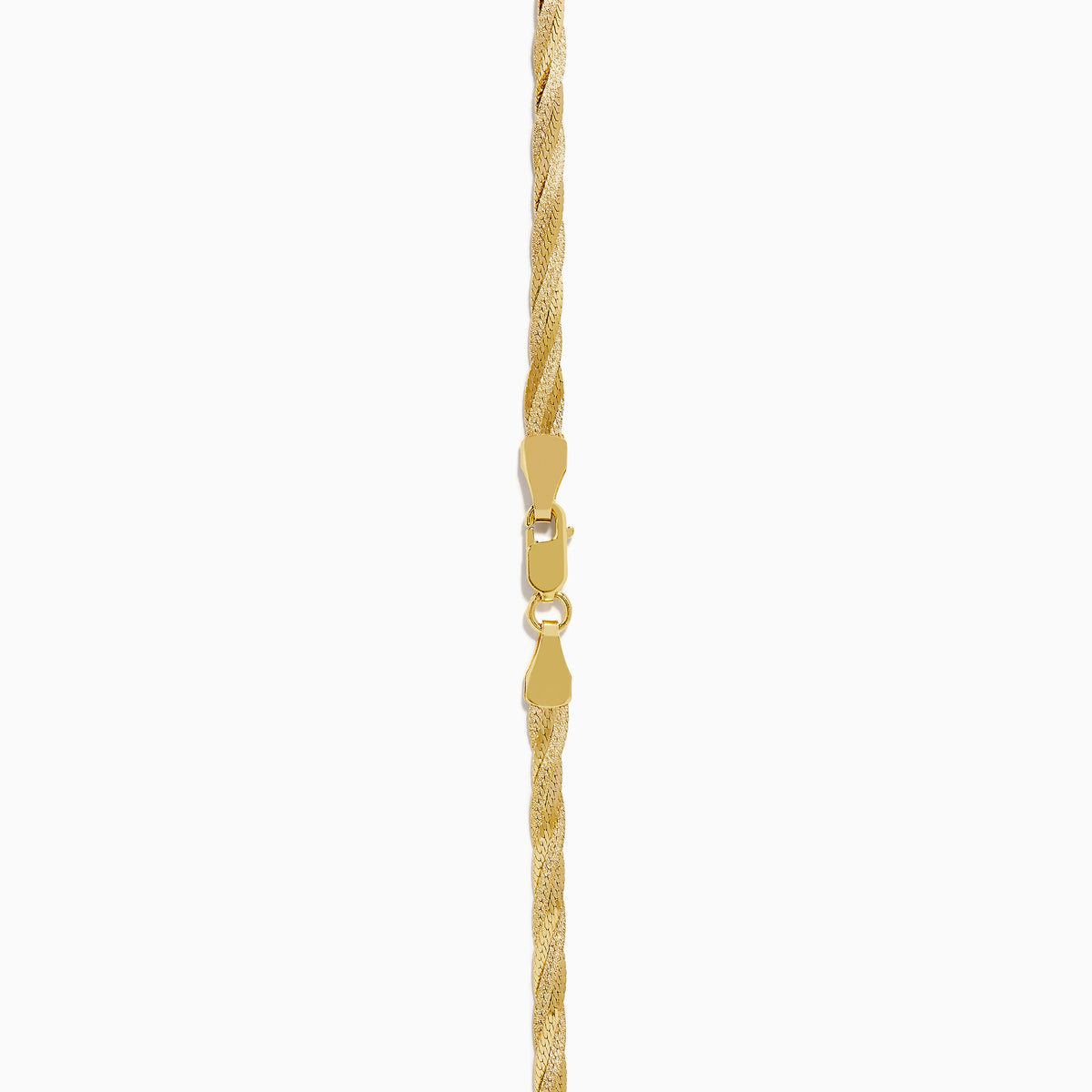 A close-up of the 14K Yellow Gold Textured Braided Herringbone Chain, displayed in a semicircle against a plain white background.