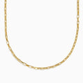 The 14K Yellow Gold Hollow Rectangle Link Necklace features delicate, elongated rectangular links and is shown curved gently against a white background, emphasizing its simple, elegant design.