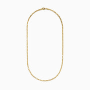 The 14K Yellow Gold Hollow Rectangle Link Necklace features delicate, elongated rectangular links and is shown curved gently against a white background, emphasizing its simple, elegant design.