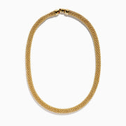 A close-up of the 14K Yellow Gold Hollow Popcorn Chain Necklace, 8.5 mm wide with a thick, woven design, is shown against a white background, featuring only the lower half of the necklace.