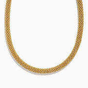 A close-up of the 14K Yellow Gold Hollow Popcorn Chain Necklace, 8.5 mm wide with a thick, woven design, is shown against a white background, featuring only the lower half of the necklace.