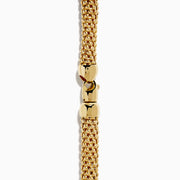 A close-up of the 14K Yellow Gold Hollow Popcorn Chain Necklace, 8.5 mm wide with a thick, woven design, is shown against a white background, featuring only the lower half of the necklace.