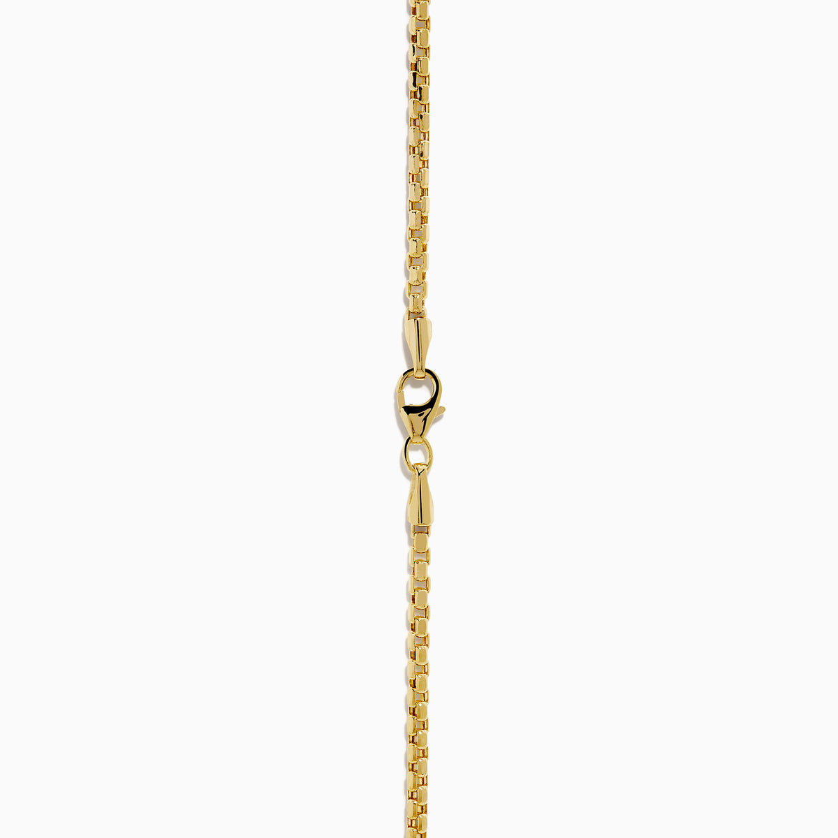 The Men's 14K Yellow Gold Hollow Box Chain Necklace 22" is displayed against a white background in a U-shape, highlighting its delicate, shiny links.