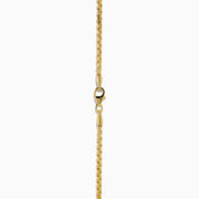 The Men's 14K Yellow Gold Hollow Box Chain Necklace 22" is displayed against a white background in a U-shape, highlighting its delicate, shiny links.