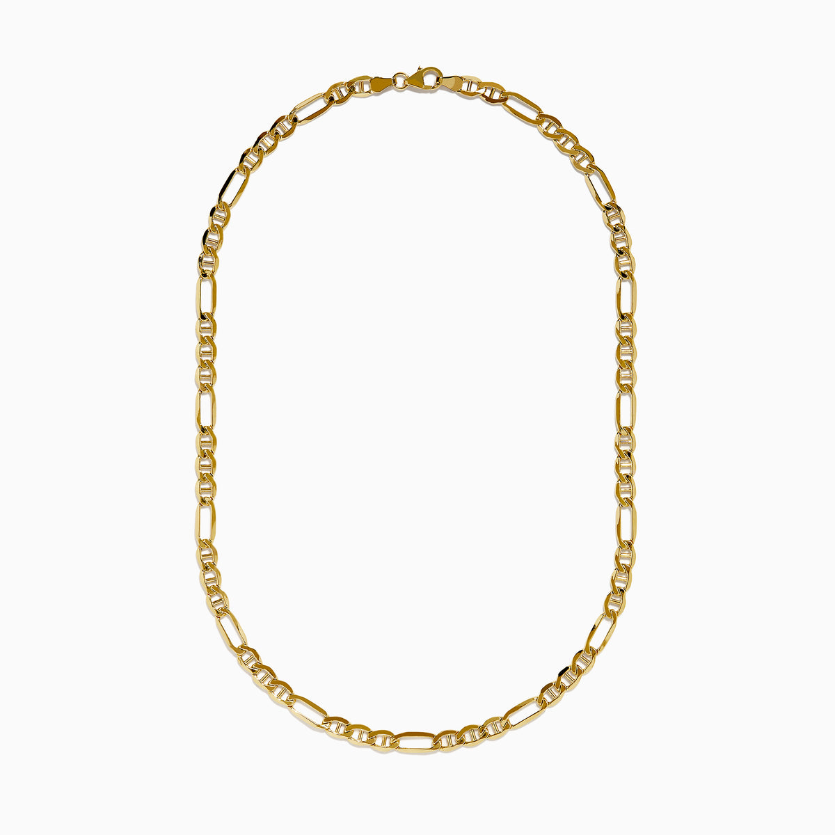 The 14K Yellow Gold Hollow Figaro Necklace features alternating long and short rectangular links, shown against a white background.