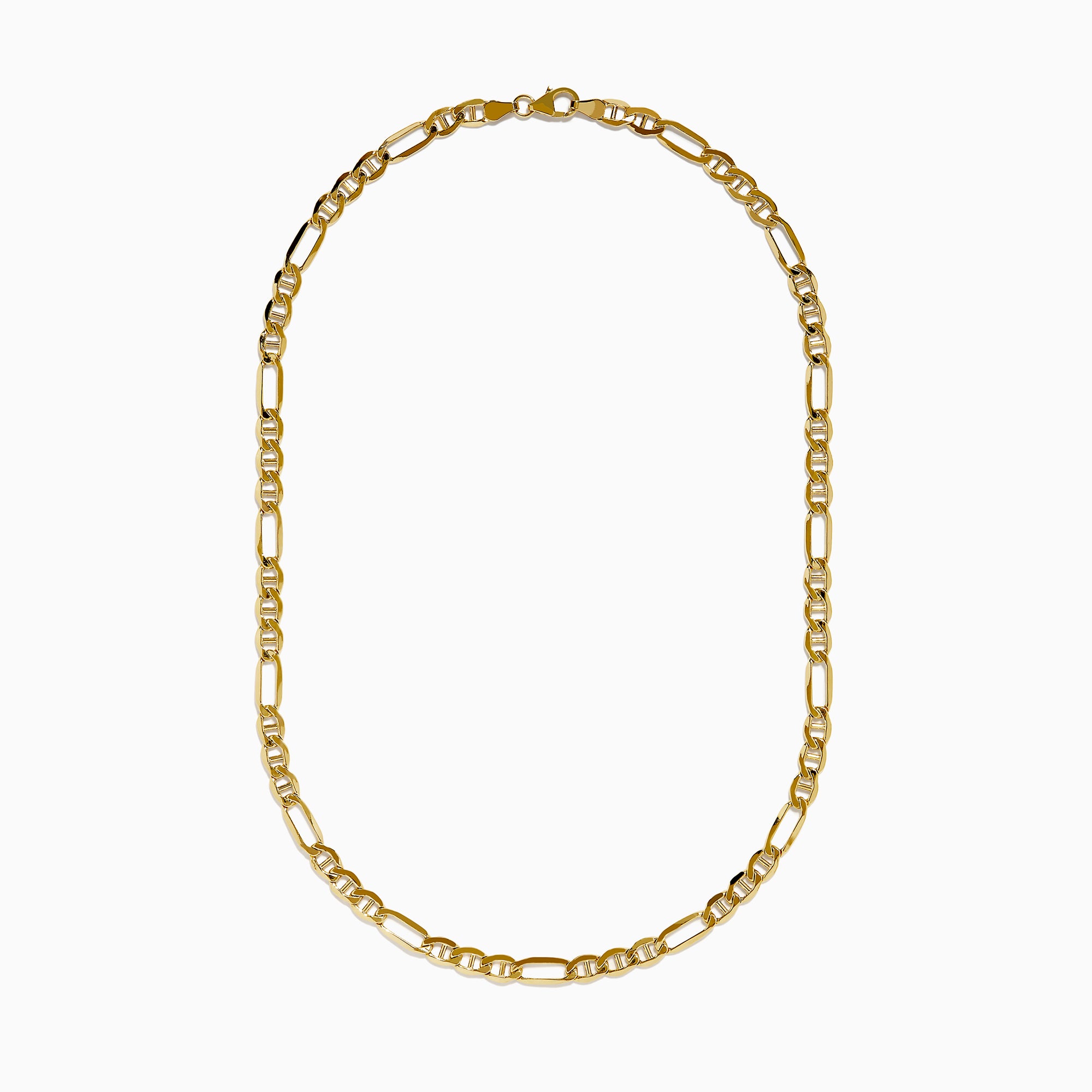 The 14K Yellow Gold Hollow Figaro Necklace features alternating long and short rectangular links, shown against a white background.
