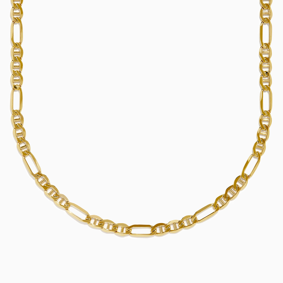 The 14K Yellow Gold Hollow Figaro Necklace features alternating long and short rectangular links, shown against a white background.