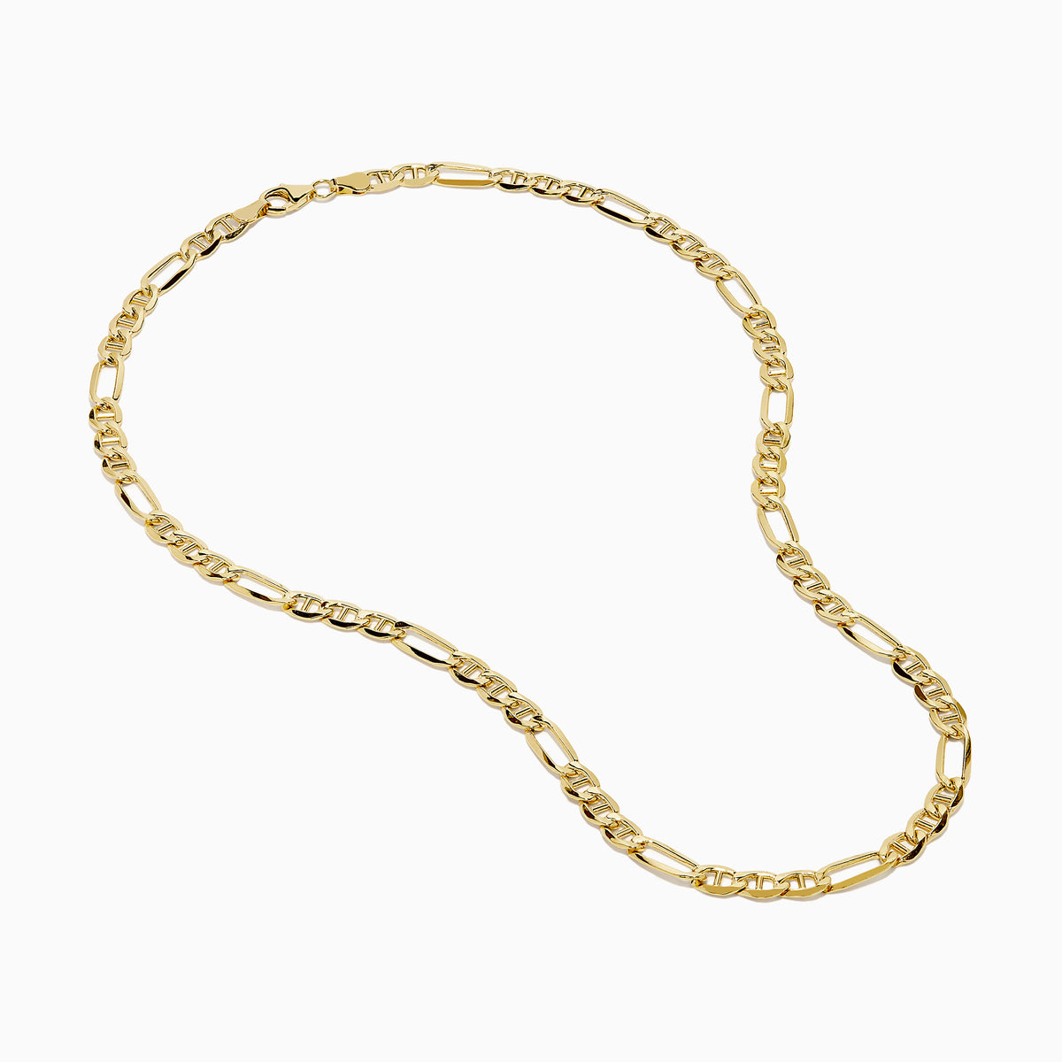 The 14K Yellow Gold Hollow Figaro Necklace features alternating long and short rectangular links, shown against a white background.
