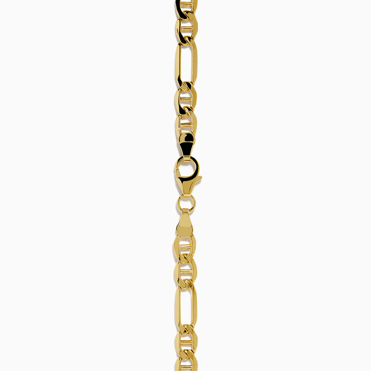 The 14K Yellow Gold Hollow Figaro Necklace features alternating long and short rectangular links, shown against a white background.