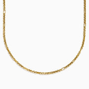 The Men's 14K Yellow Gold Alternate Round Box 2.5 mm Gauge Necklace is displayed against a white background. The chain forms a gentle curve, showcasing its shiny finish and distinctive repeating box pattern.