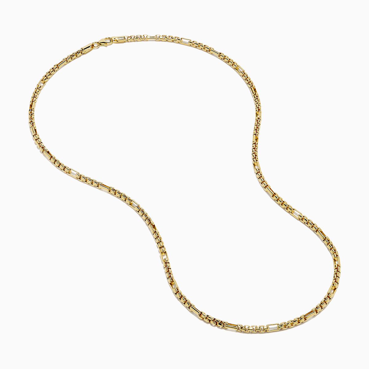 The Men's 14K Yellow Gold Alternate Round Box Necklace, 2.5 mm gauge, features a polished finish and is displayed in a loose, curved shape on a plain white background.