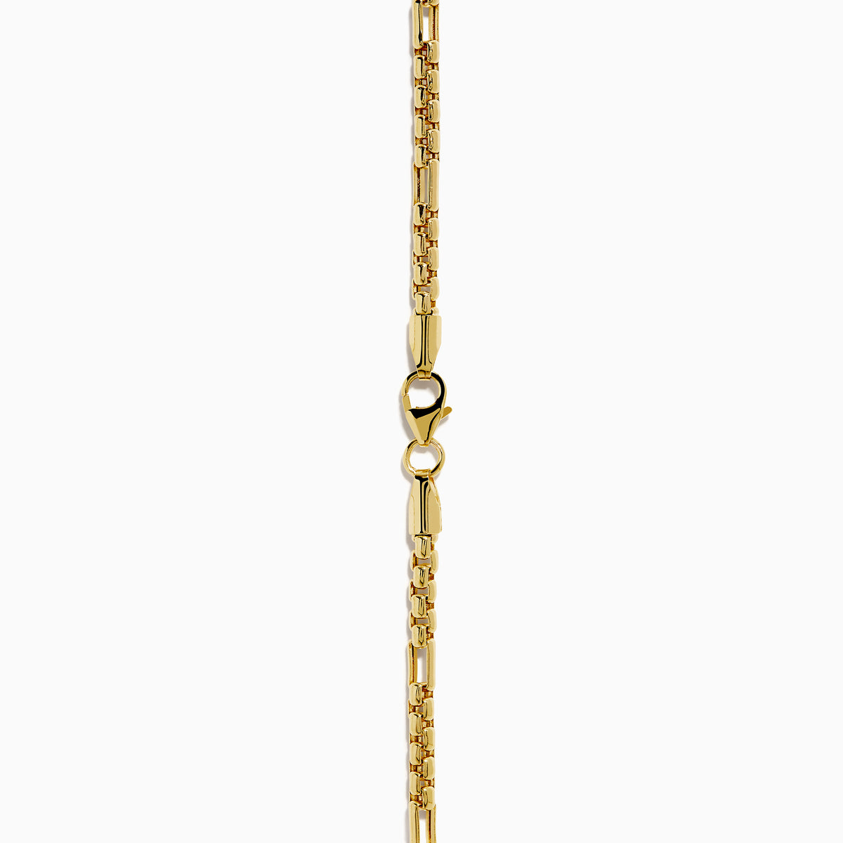 The Men's 14K Yellow Gold Alternate Round Box 2.5 mm Gauge Necklace is displayed against a white background. The chain forms a gentle curve, showcasing its shiny finish and distinctive repeating box pattern.