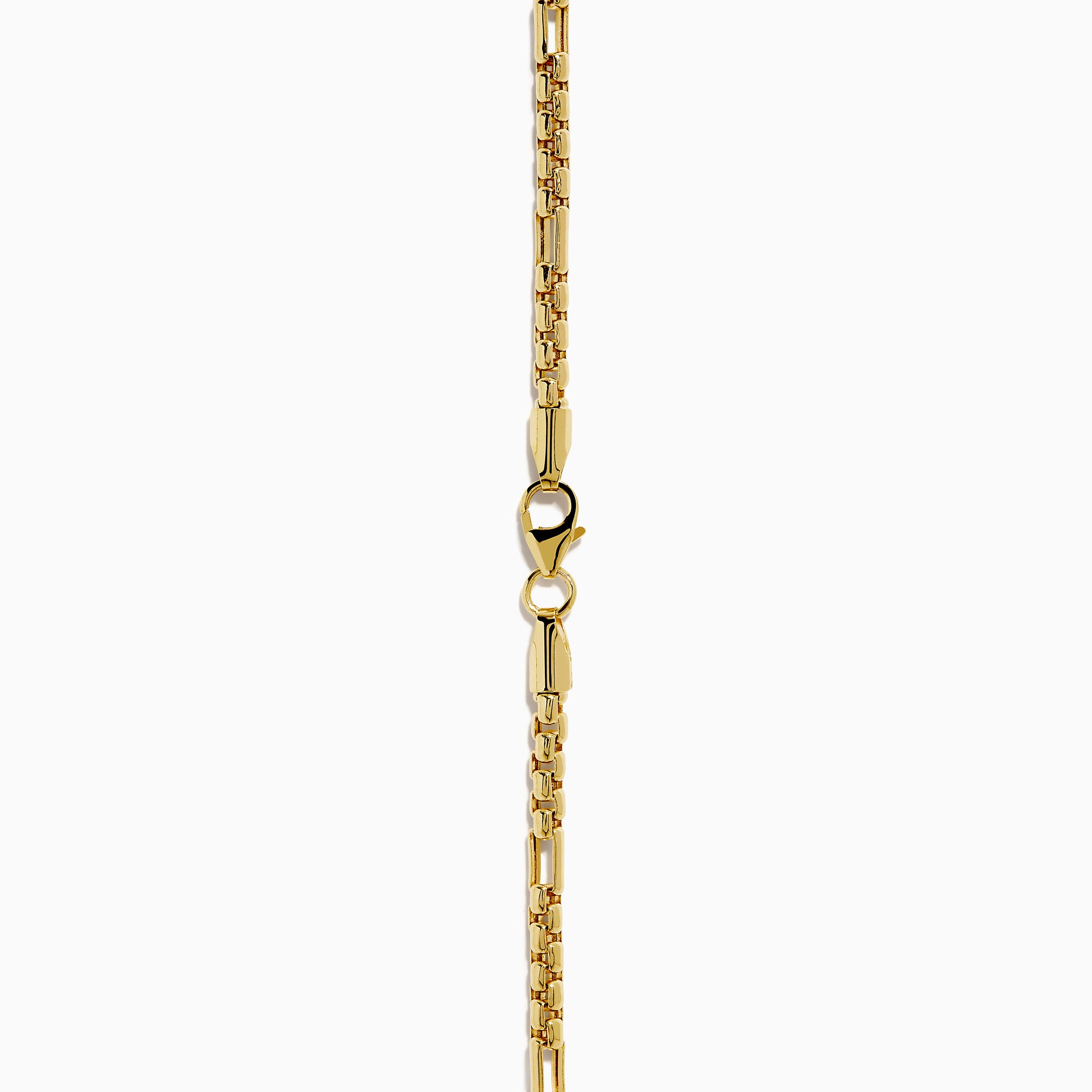 The Men's 14K Yellow Gold Alternate Round Box 2.5 mm Gauge Necklace is displayed against a white background. The chain forms a gentle curve, showcasing its shiny finish and distinctive repeating box pattern.