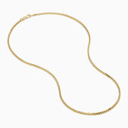 The Men's 14K Yellow Gold Hollow Round Box 20" Necklace features closely linked rectangular gold links in a smooth, elegant curve, shown against a white background.