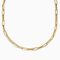The 14K Yellow Gold Hollow Paperclip Necklace features rectangular links and is displayed on a white background.