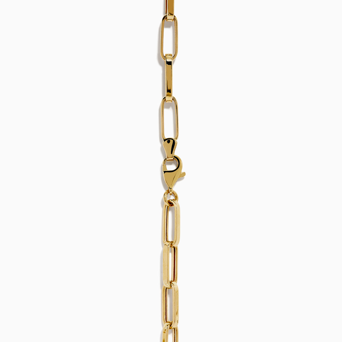 The 14K Yellow Gold Hollow Paperclip Necklace features rectangular links and is displayed on a white background.
