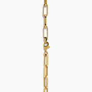 The 14K Yellow Gold Hollow Paperclip Necklace features rectangular links and is displayed on a white background.