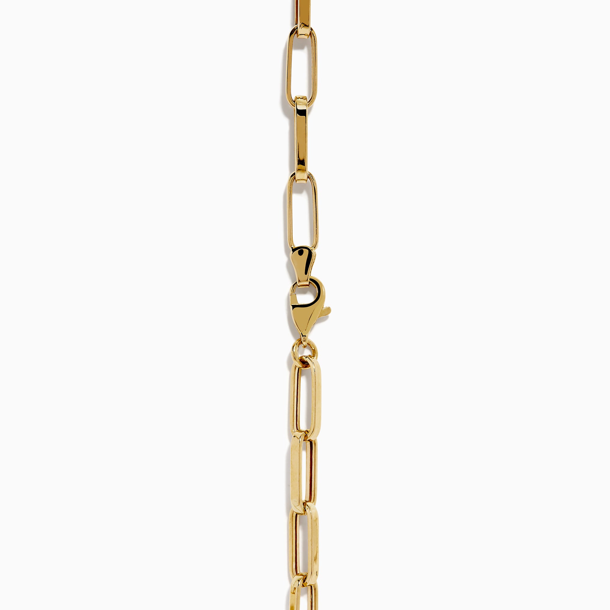 The 14K Yellow Gold Hollow Paperclip Necklace features rectangular links and is displayed on a white background.