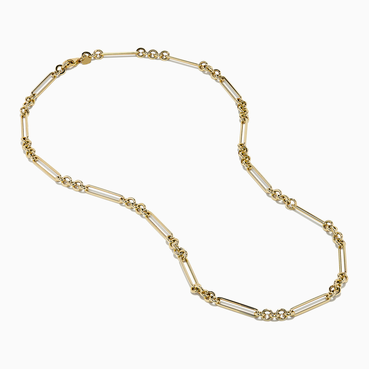The 14K Yellow Gold Oval Paperclip Chain features alternating small oval and elongated bar links, shown on a white background.