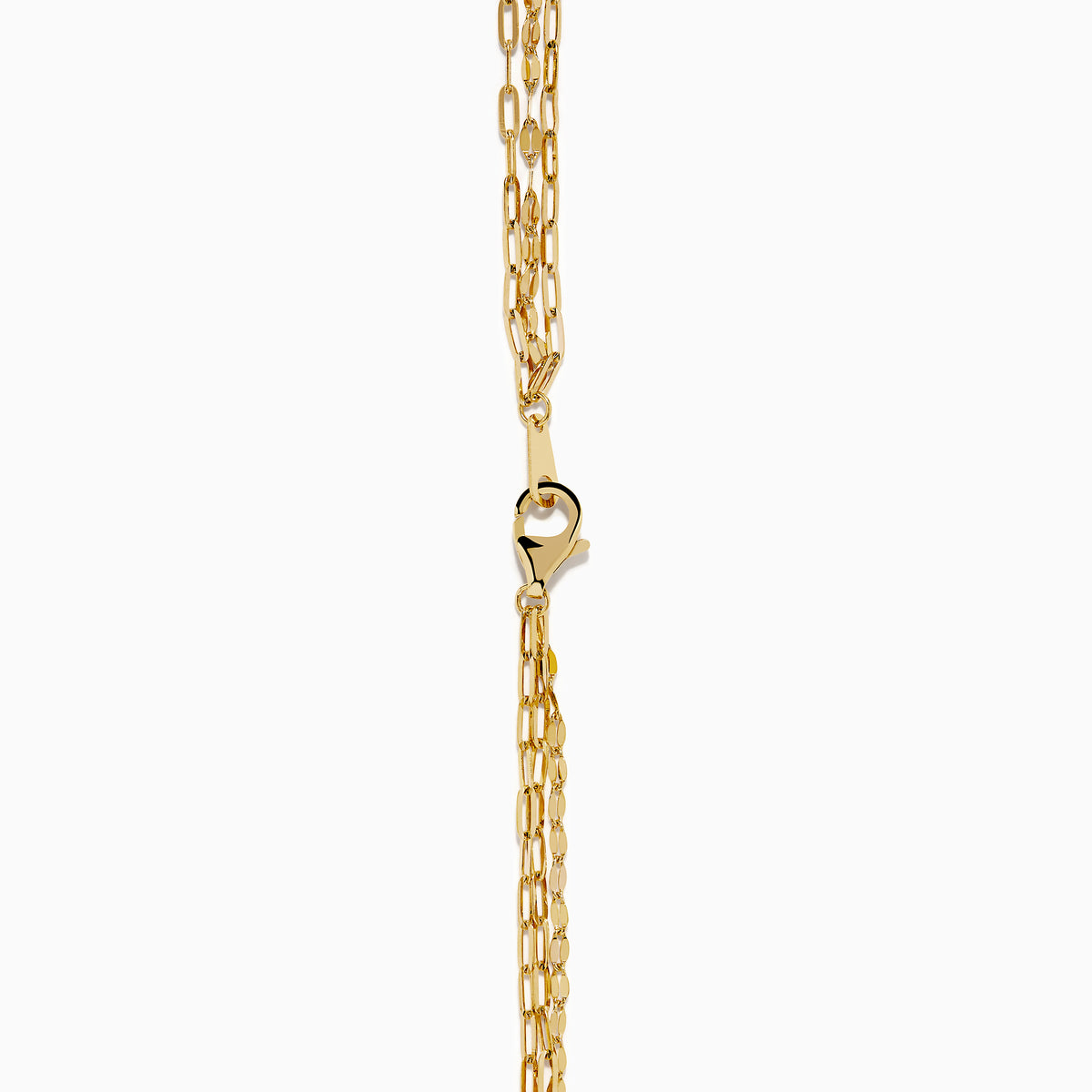 The 14K Yellow Gold Layered Chain Necklace features three delicate chains of different lengths with evenly spaced links, displayed on a white background—a perfect set for achieving effortless elegance.