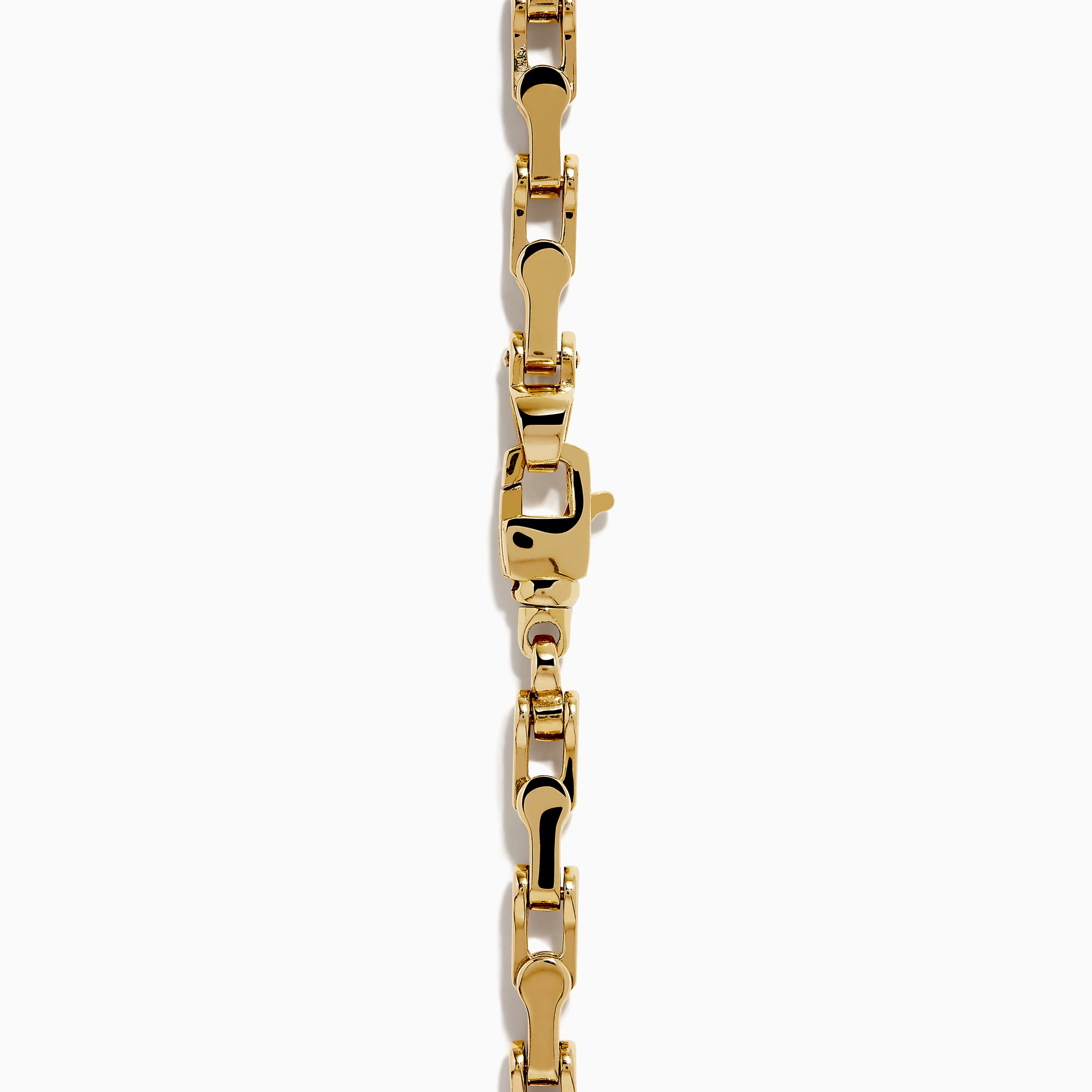 A close-up of the Men's 14K Yellow Gold 5mm Gauge Railroad Cycle Chain Necklace, 22", featuring uniquely interlocking links in yellow gold, designed for men’s jewelry, shown against a plain white background.
